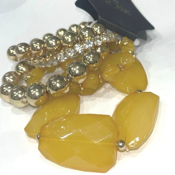 Noir Bracelet Bundle 5Pc Bubble Beads Fashion Jewelry Gold and Amber Tone Set - Picture 2 of 4